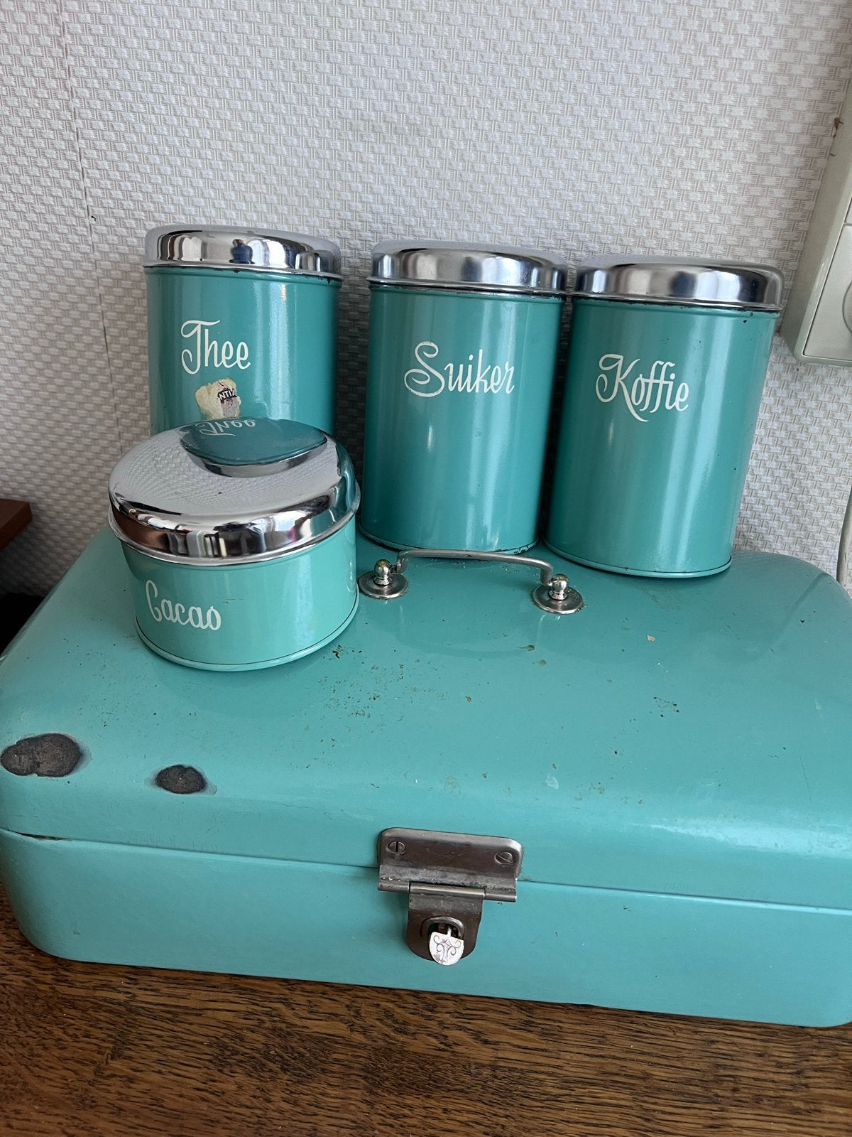 Vintage Broodtrommel en Voorraadblikken Set - Turquoise, Ophalen