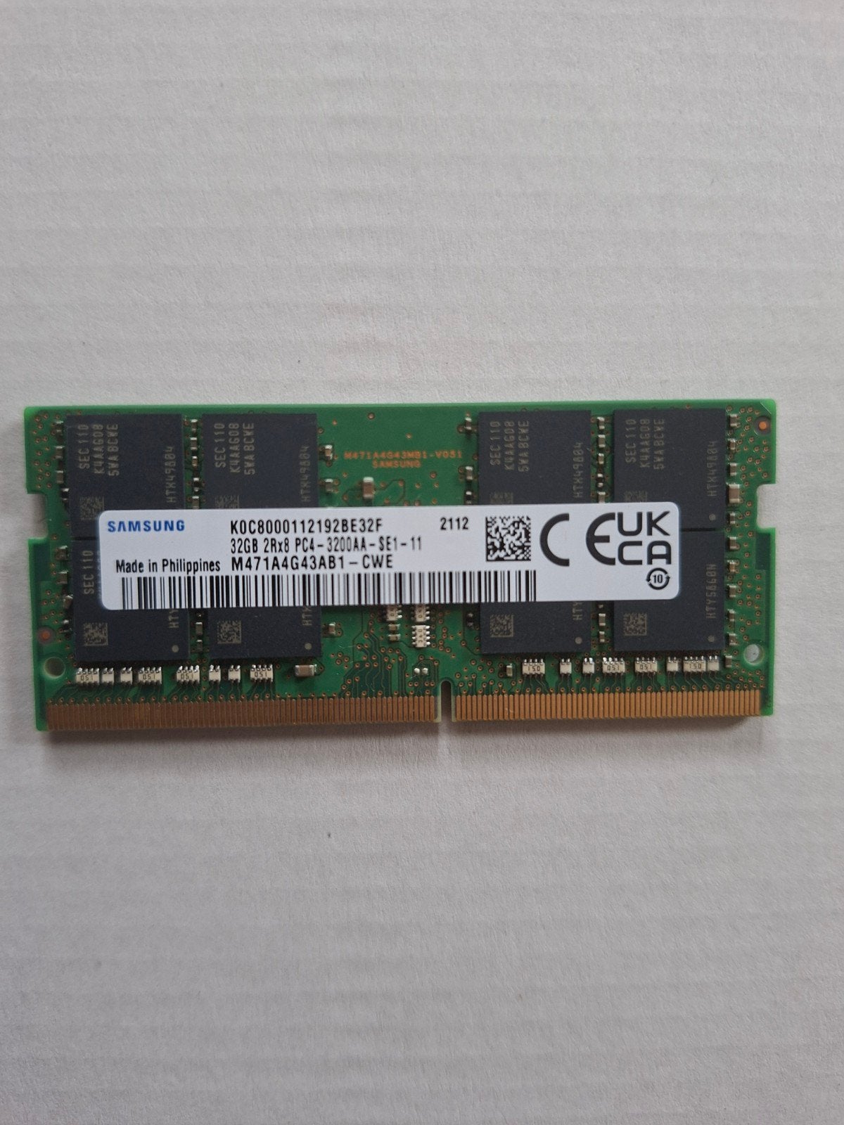 32Gb ddr4 sodimm ram geheugen Samsung 3200Mhz, Computers en Software, RAM geheugen, 32 GB, DDR4, Ophalen of Verzenden, Zo goed als nieuw
