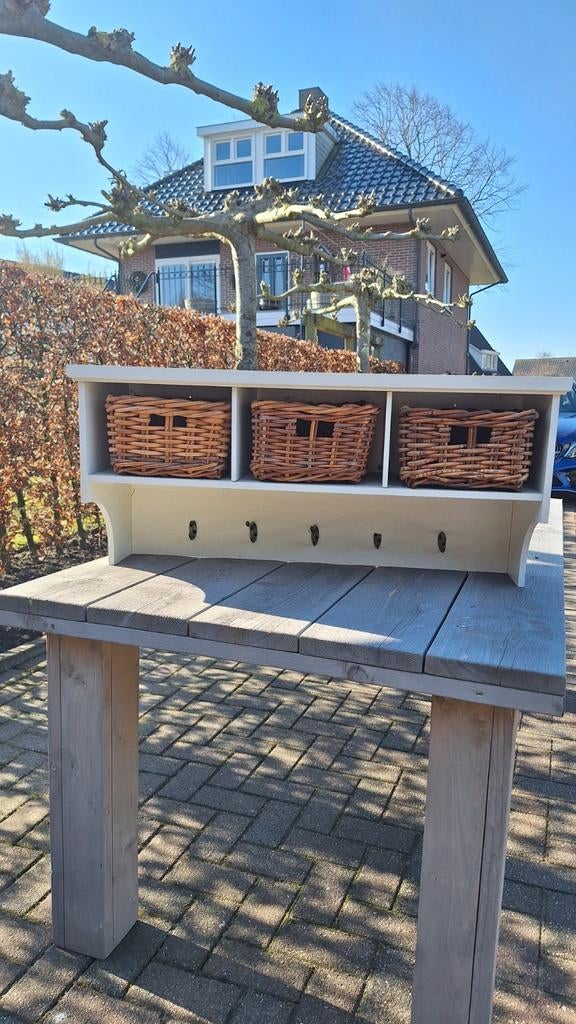 Wandkapstok met mandjes - L90 H42 D28 cm, Huis en Inrichting, Gebruikt, Minder dan 100 cm, Hout, Ophalen