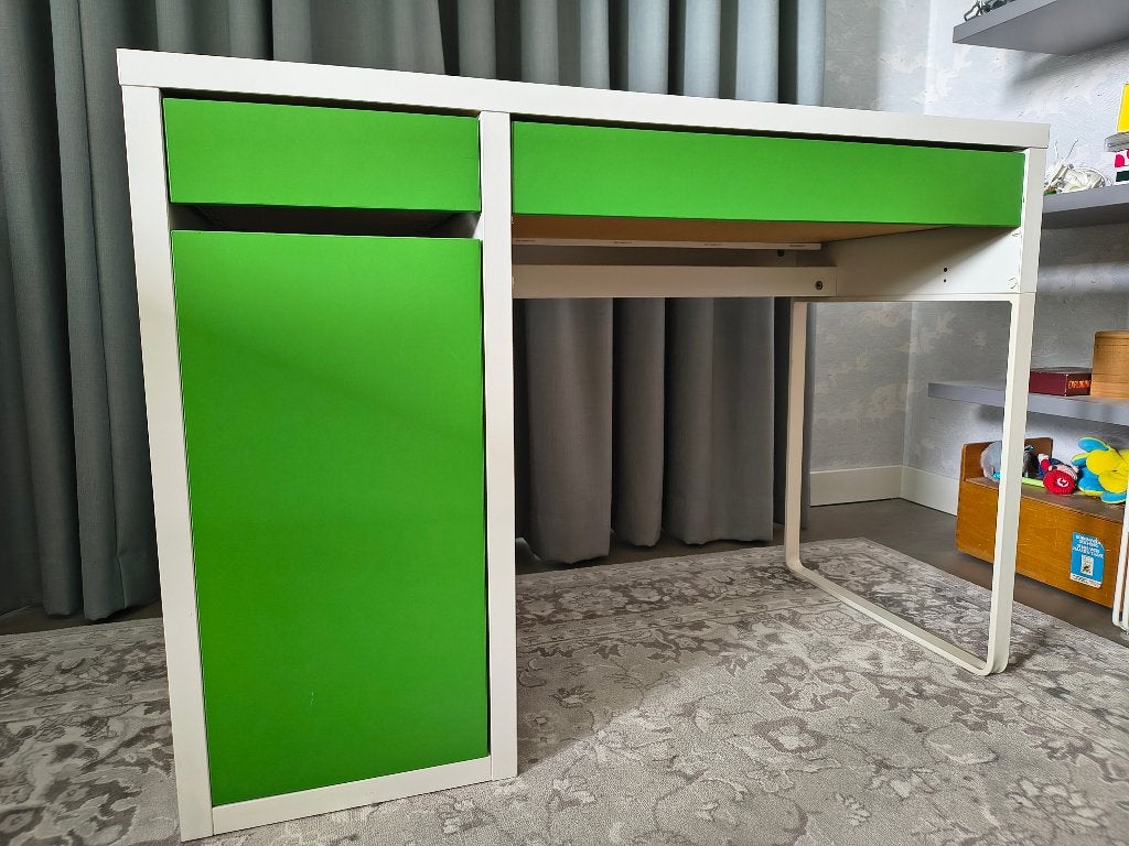 Ikea Micke bureau wit/groen, Ophalen, Met lades, Gebruikt, 50 cm