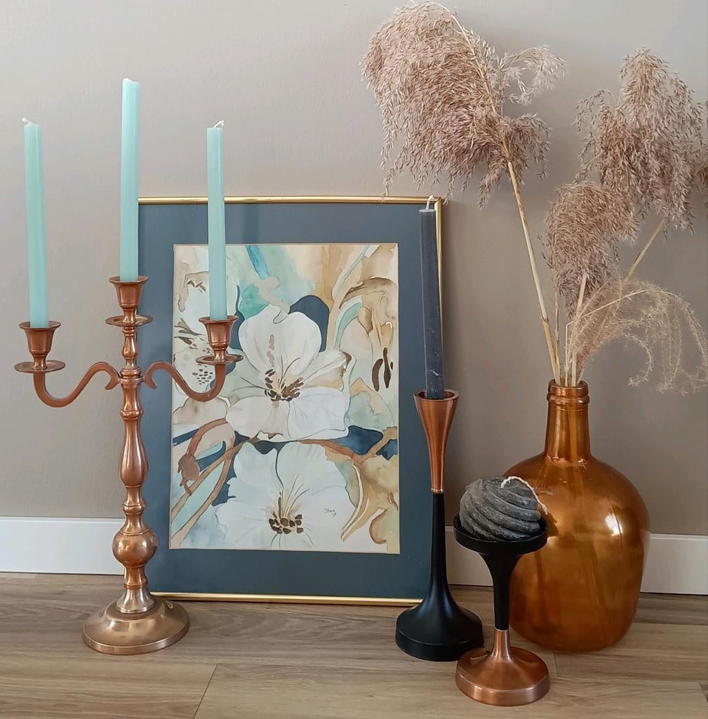 Woonaccessoires, schilderij, kaarsenstandaard, vaas+ pluimen, Huis en Inrichting, Ophalen of Verzenden, Zo goed als nieuw