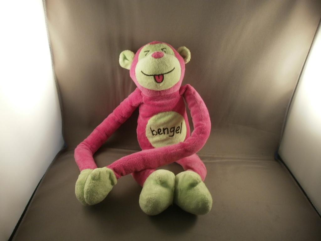 Evora aap roze groen bengel klittenband op 4 poten 35 cm, Overige merken, Ophalen of Verzenden, Zo goed als nieuw, Wasbaar
