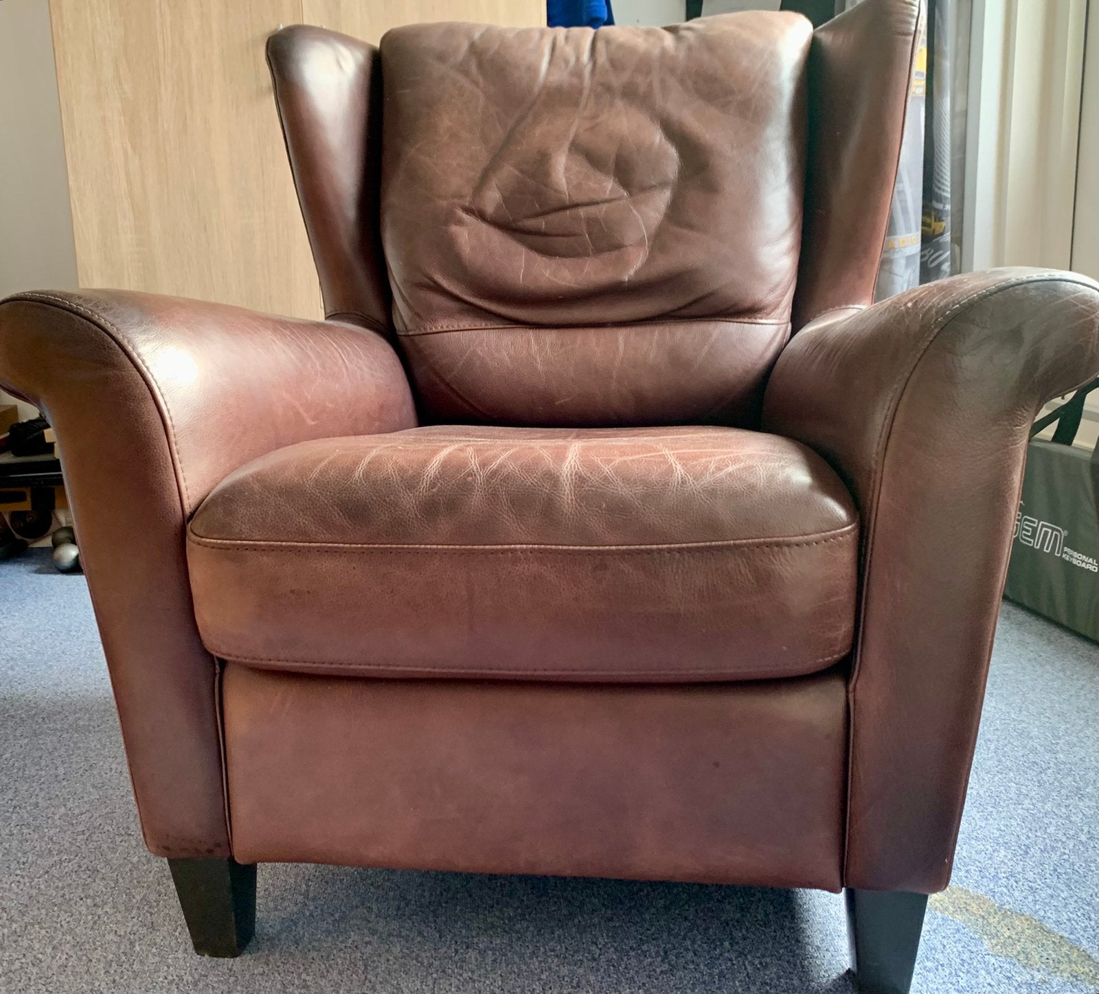 Bruine leren fauteuil, Ophalen, Gebruikt