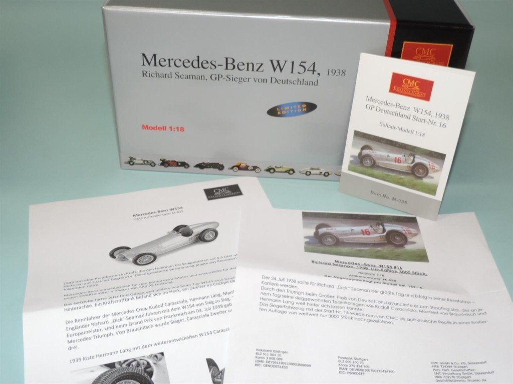 CMC M-098 Mercedes-BenzGP Germany, Seaman #16, 1938 -, Hobby en Vrije tijd, Ophalen of Verzenden, Nieuw, Auto, Overige merken