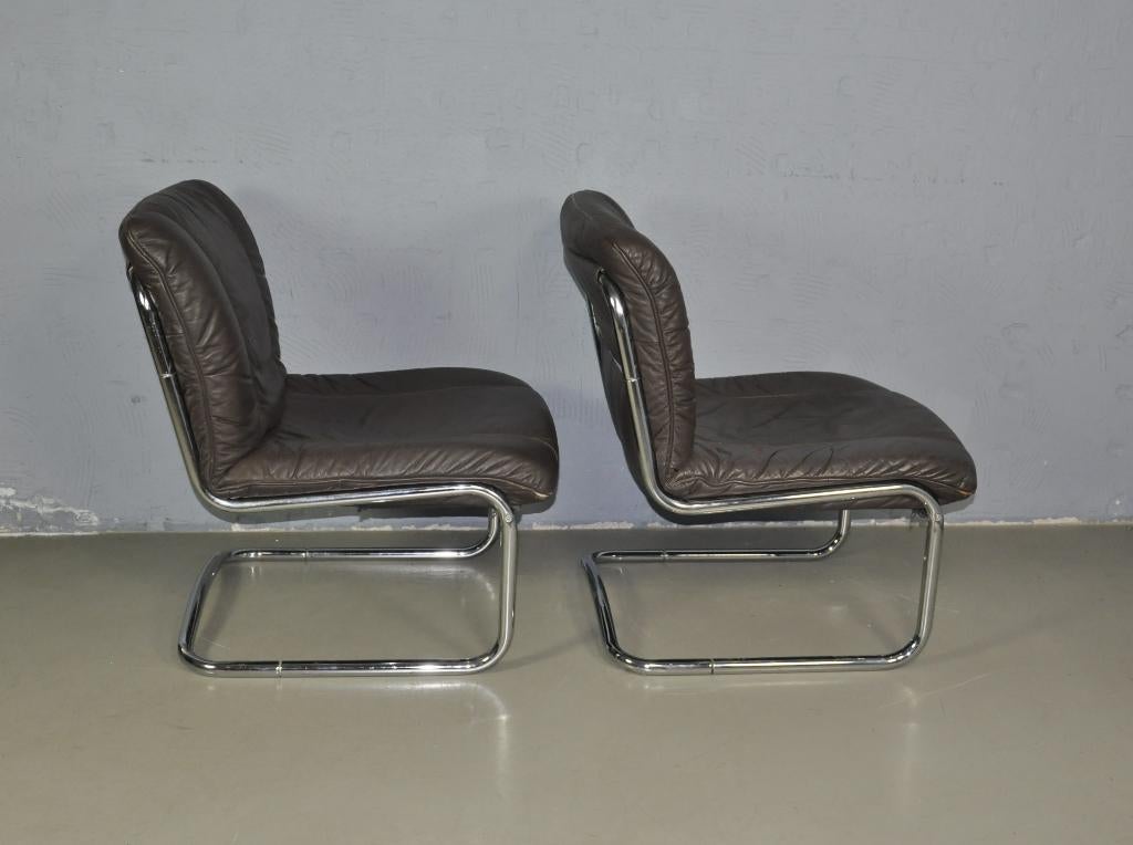 Vintage buisframe stoelen, Ophalen, Twee, Bruin, Leer