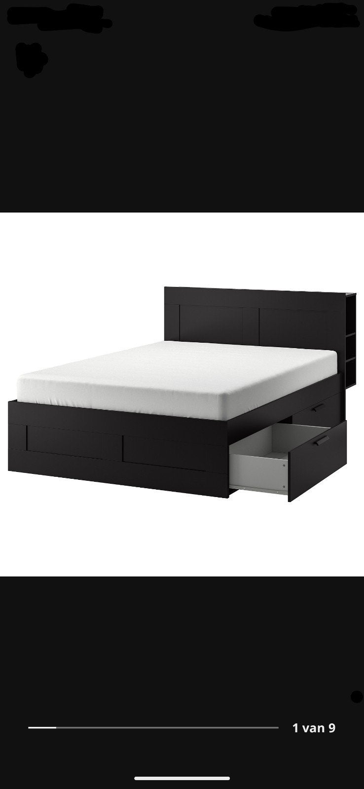 Zwart Brimnes 2 persoonsbed, Ophalen, Tweepersoons, Zo goed als nieuw, 160 cm