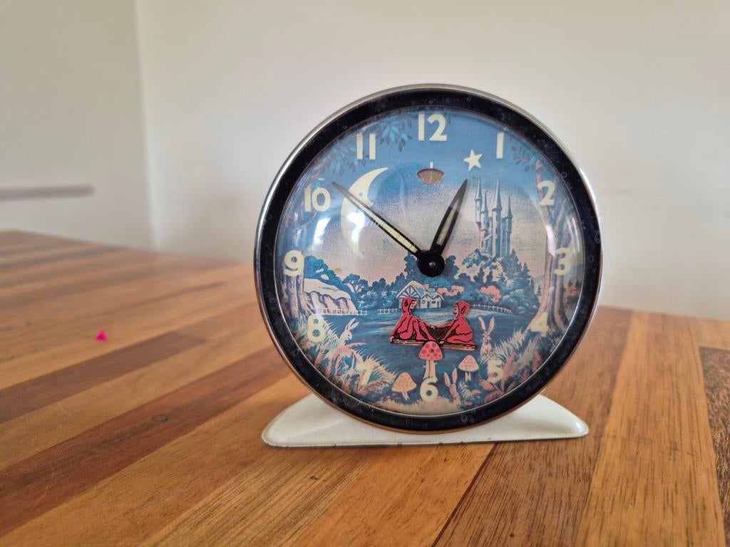 Vintage wekker met bewegende kabouters, Antiek en Kunst, Ophalen of Verzenden