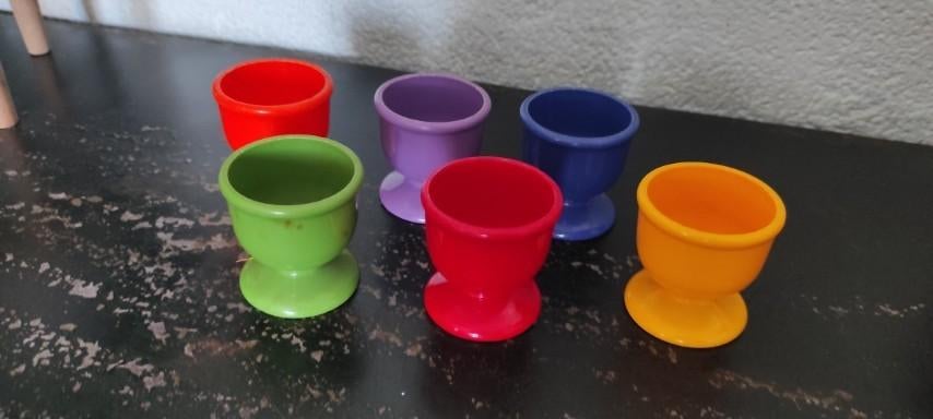 Vintage eierdopjes Emsa 6x, Overige typen, Kunststof, Ophalen of Verzenden, Zo goed als nieuw