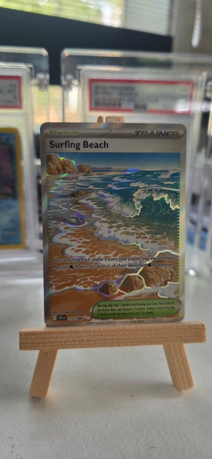 Pokémon TCG: Surfing Beach (Stadium) Trainer Kaart, Ophalen, Zo goed als nieuw, Losse kaart, Foil