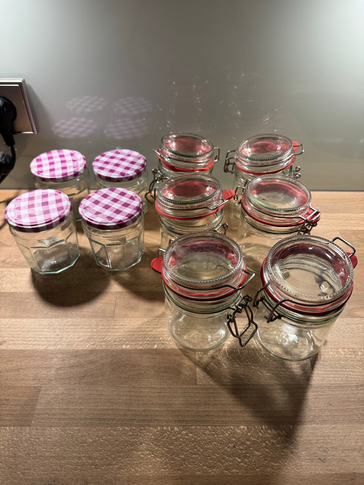 Set van 10 glazen voorraadpotten met deksel, Ophalen, Glas, Zo goed als nieuw, Voorraadpot
