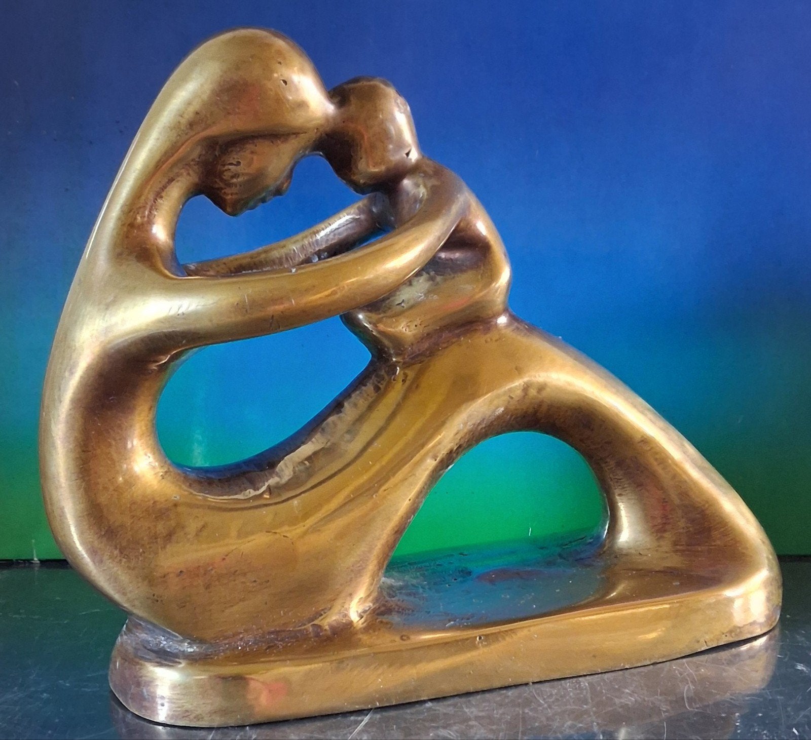 Moeder met baby. Bronzen sculptuur. Massief.  18/15 cm., Ophalen of Verzenden