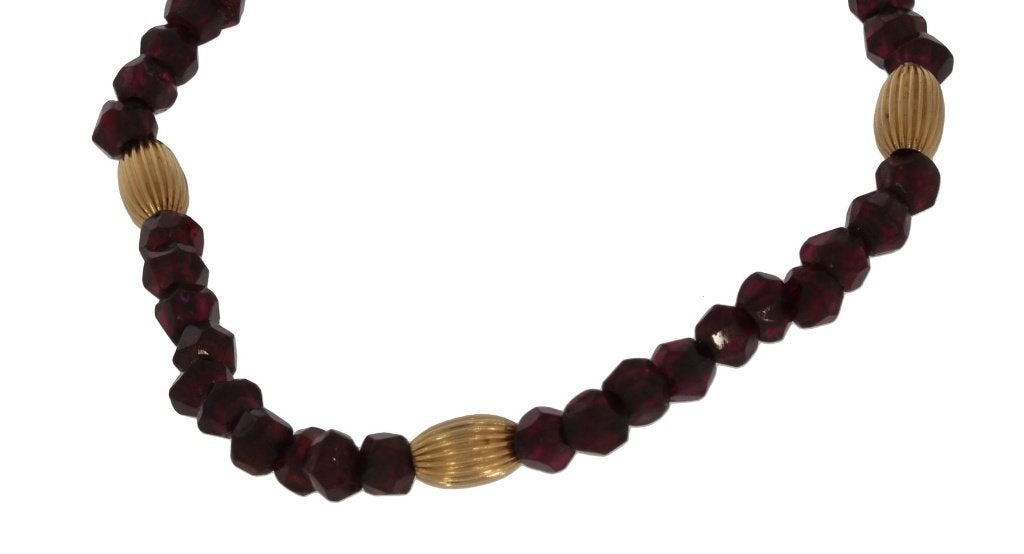 Granaat antieke armband 14k slot goud bollen dame meisje, Ophalen of Verzenden, Goud, Armband, Met edelsteen
