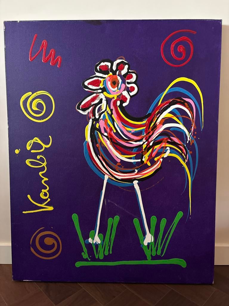 Jacob Kanbier - Kleurrijk schilderij met haan, Antiek en Kunst, Ophalen of Verzenden