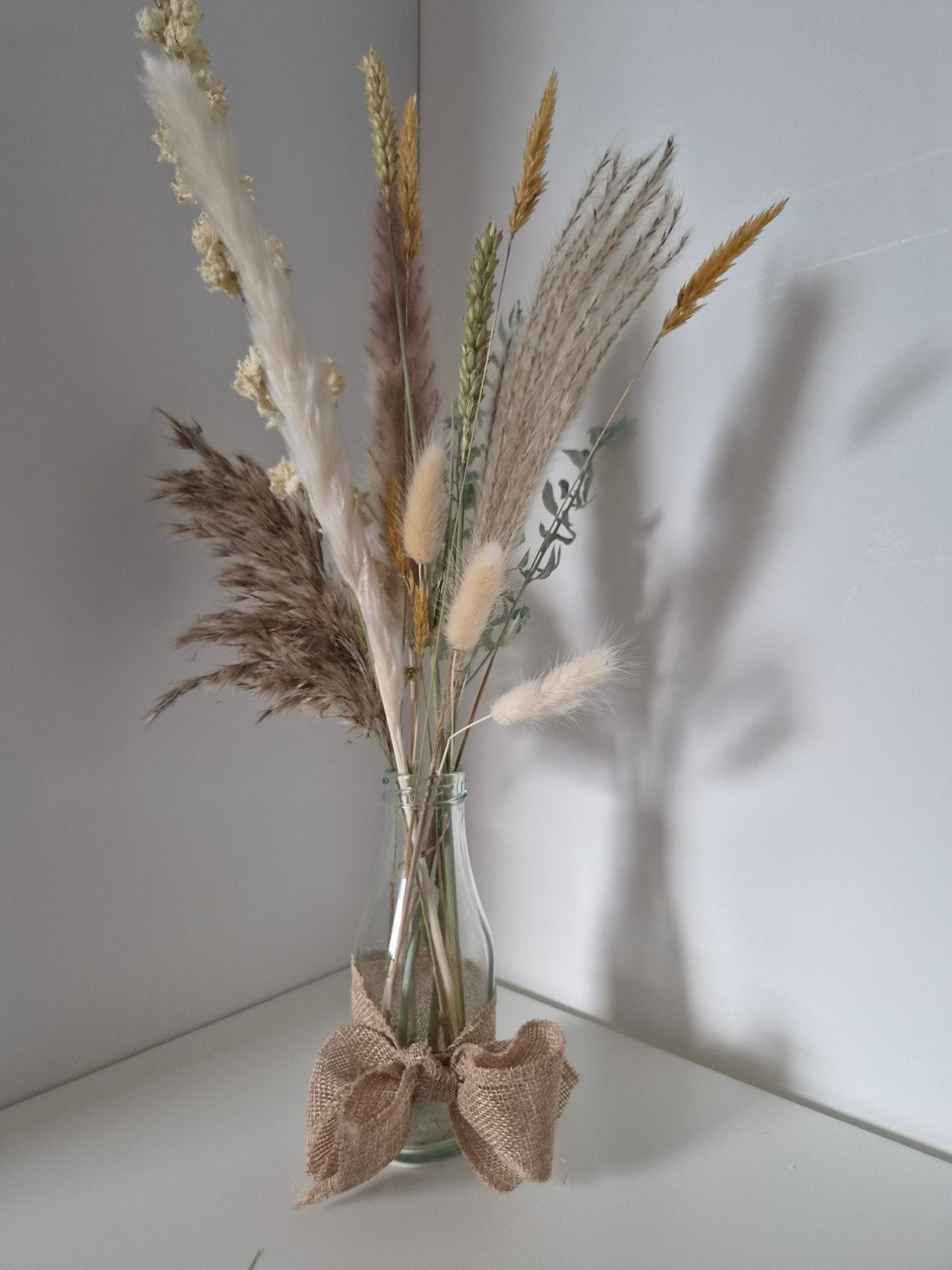 6 vaasjes met jute en droogbloemen - Perfect voor bruiloft, Ophalen, Meerkleurig, Inclusief decoratie, Glas