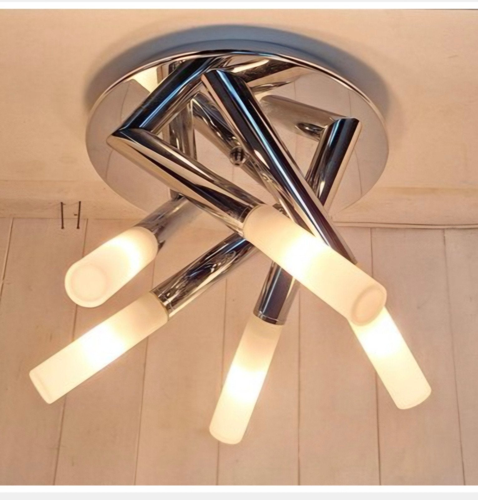 Design Plafondlamp Chroom met Melkglas Kappen Paul Neuhaus, Ophalen of Verzenden