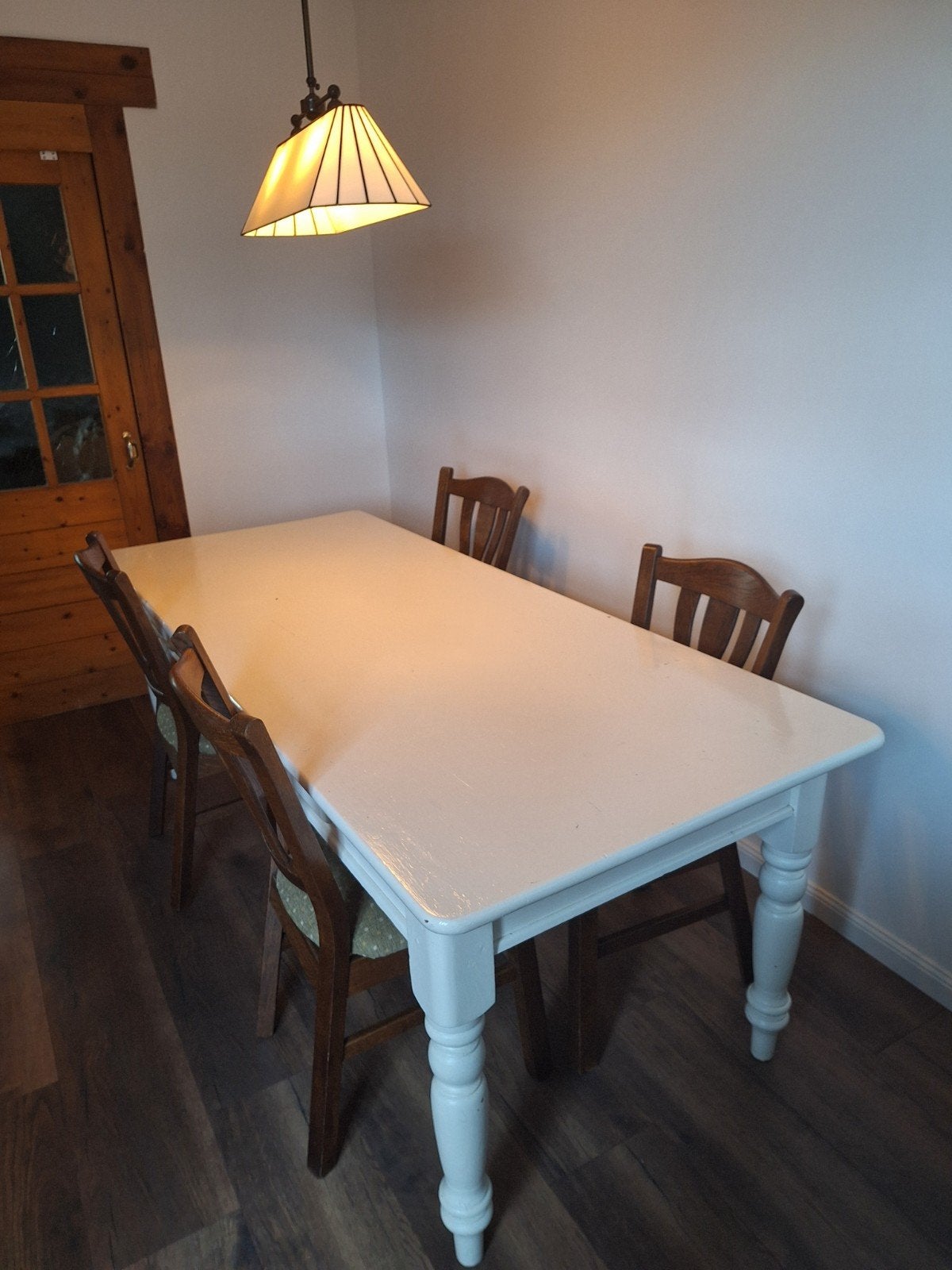 Grenen eettafel wit geschilderd, Ophalen, Gebruikt, 200 cm of meer, 50 tot 100 cm