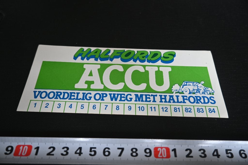 sticker HALFORDS accu voordelig op weg met halfords, Ophalen of Verzenden, Zo goed als nieuw