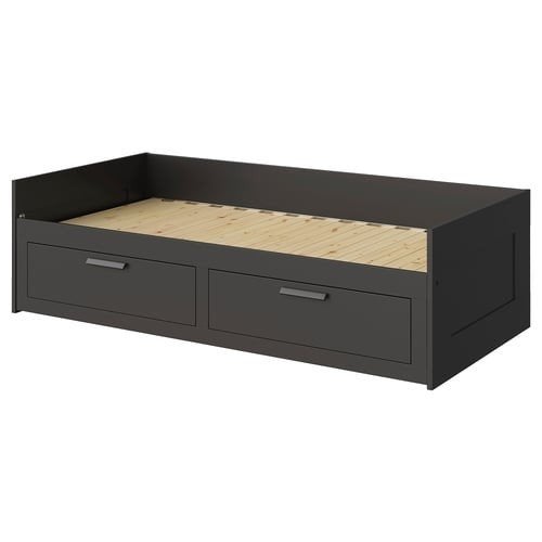 IKEA Brimnes Bedbank Zwart - Eenpersoons met Opbergladen, Ophalen, Eenpersoons, Zwart, Modern, Functioneel