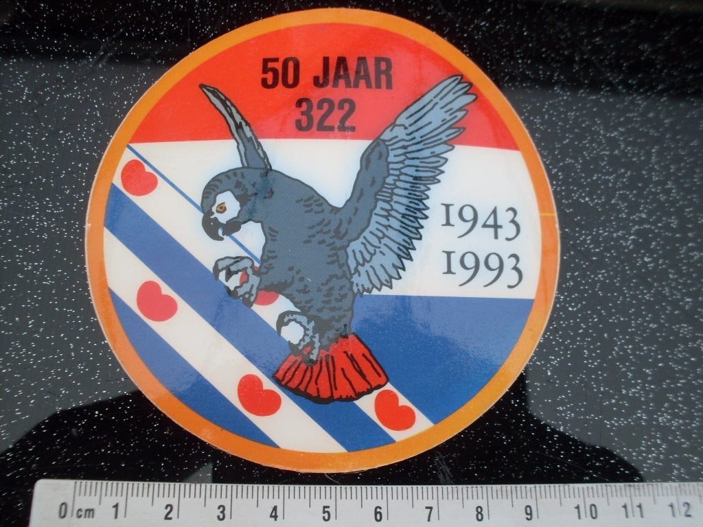 sticker 50 jaar squadron 322 1993 vliegbasis leeuwarden, Verzenden, Zo goed als nieuw, Bedrijf of Vereniging
