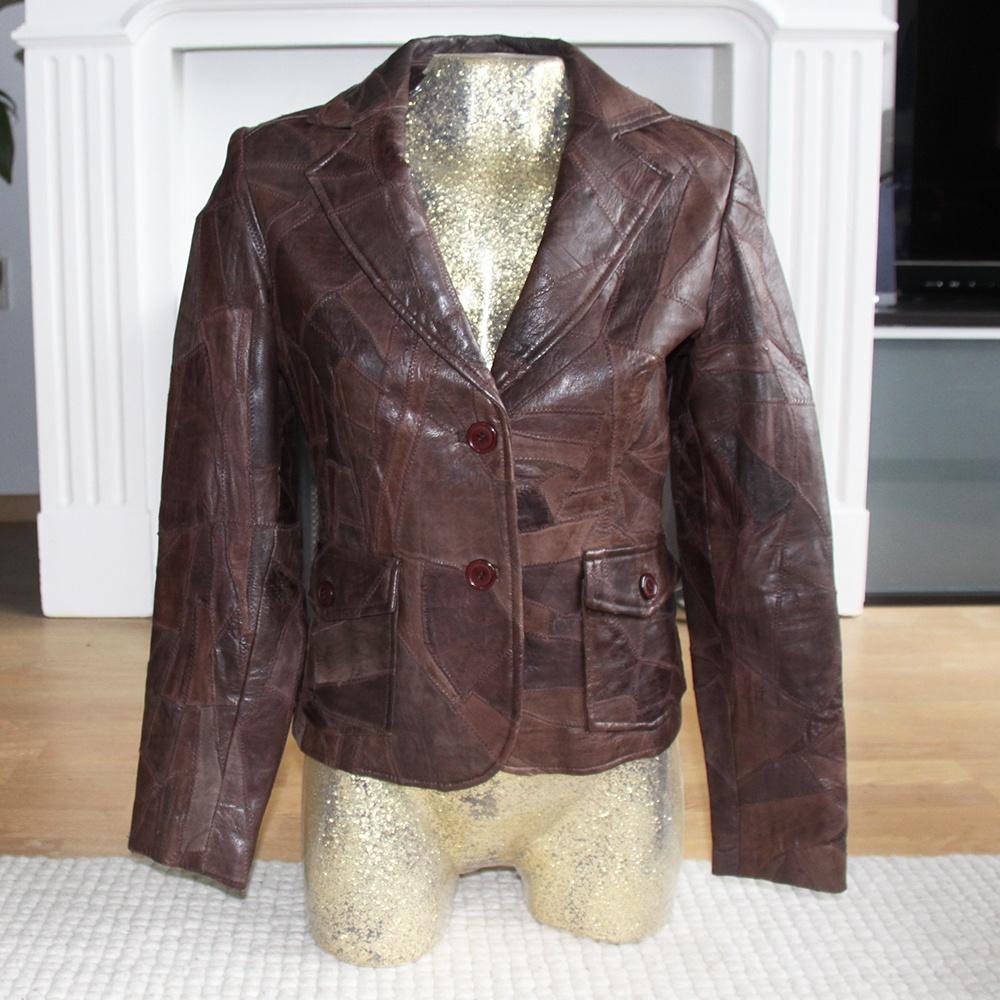 Zeer Mooie Soepel Leren Vintage Dames Jasje (Maat 36) € 45,-, Bruin, Ophalen of Verzenden, Zo goed als nieuw, Maat 36 (S)