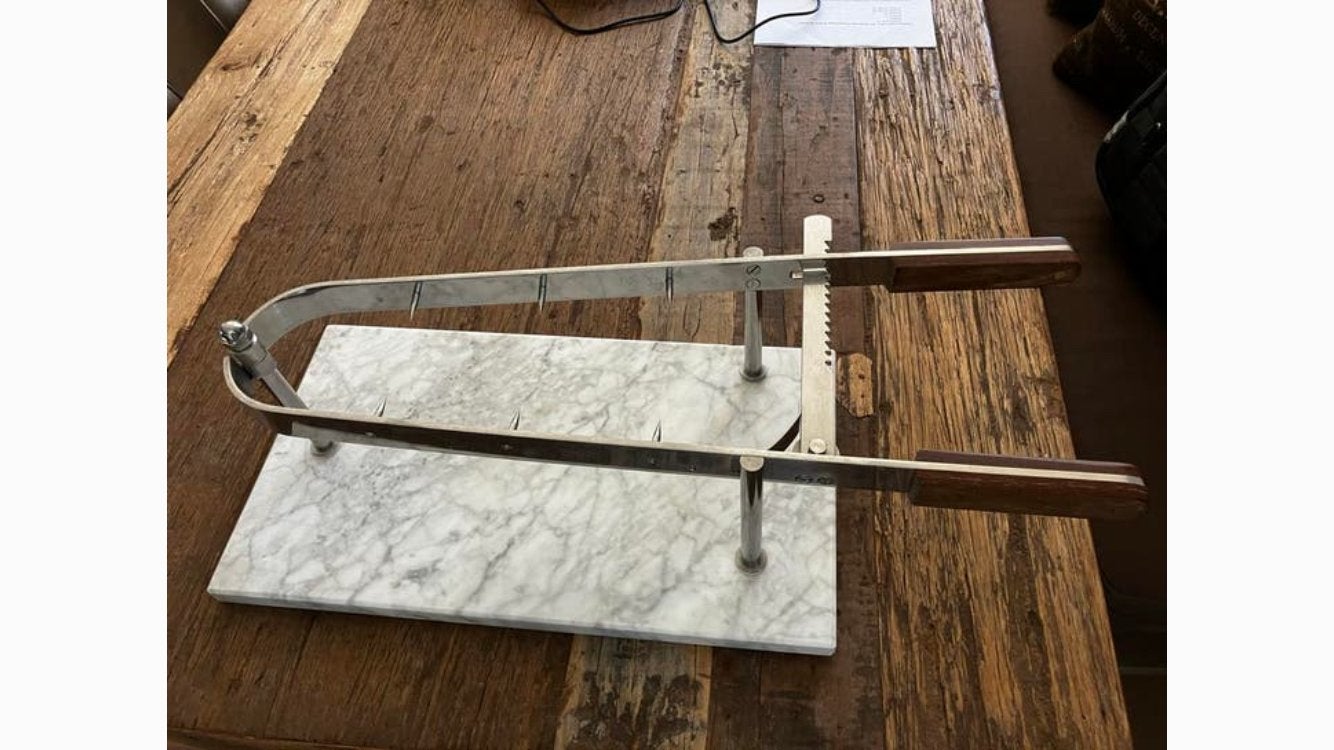 Fischer hamklem/Vleessnijder op Marmeren voet, Gebruikt, Zilver, Ophalen of Verzenden, Metaal