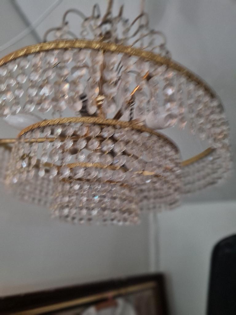 Oude ronde kroonluchter, Huis en Inrichting, Lampen | Kroonluchters, Heikant 21 Kaatsheuvel, Barok brocante klassiek vintage romantisch