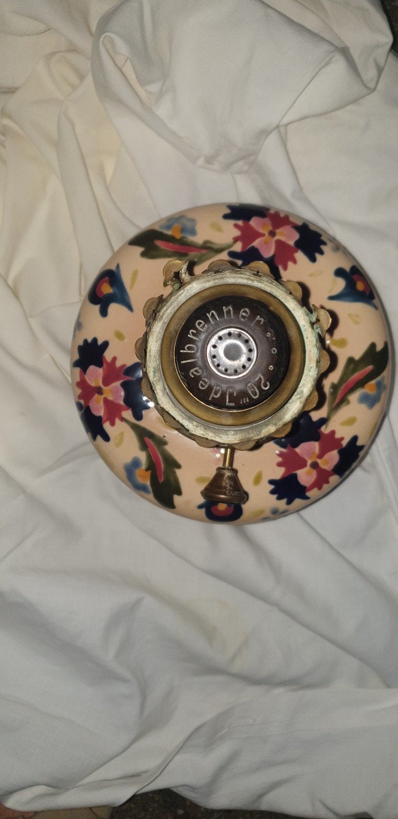 Antieke Matador Brener olielamp met bloemmotief, Antiek en Kunst, Ophalen of Verzenden
