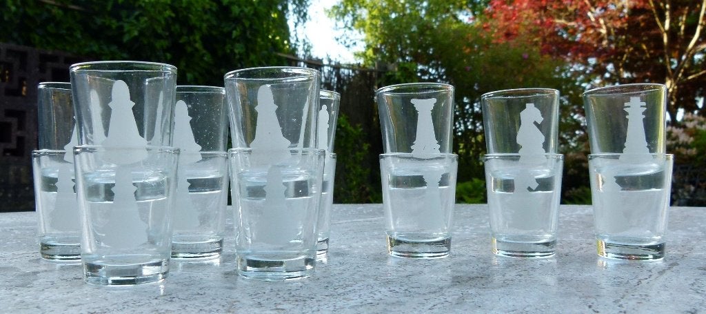 Vaderdag Kado Schaakspel : 2 x 16 Borrel / Shot Glazen, Glas of Glazen, Nieuw, Ophalen of Verzenden, Glas