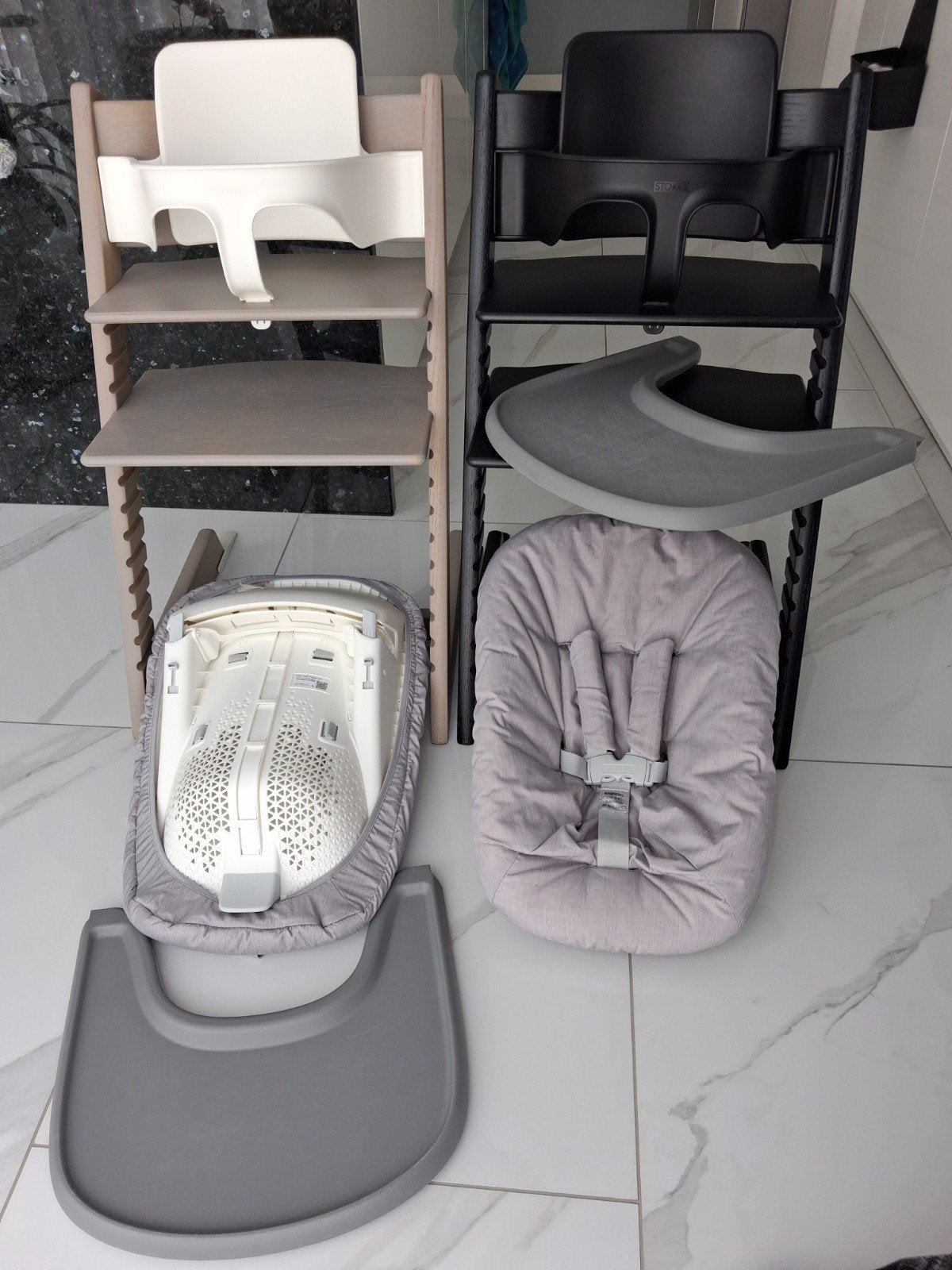 Mooi Stokke OAK ZWART & OAK GRIJS , Newborn 2 Standen, Nette, Ophalen of Verzenden, Zo goed als nieuw, Meegroeistoel, Aanschuifbaar