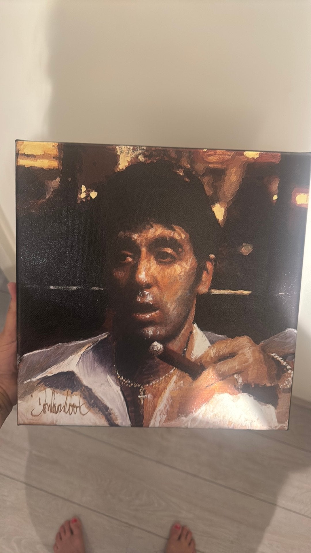 Tony Montana 'Scarface' Schilderij - Handgeschilderd, Antiek en Kunst, Doek, Portret of Personen, Realistisch, Ophalen of Verzenden
