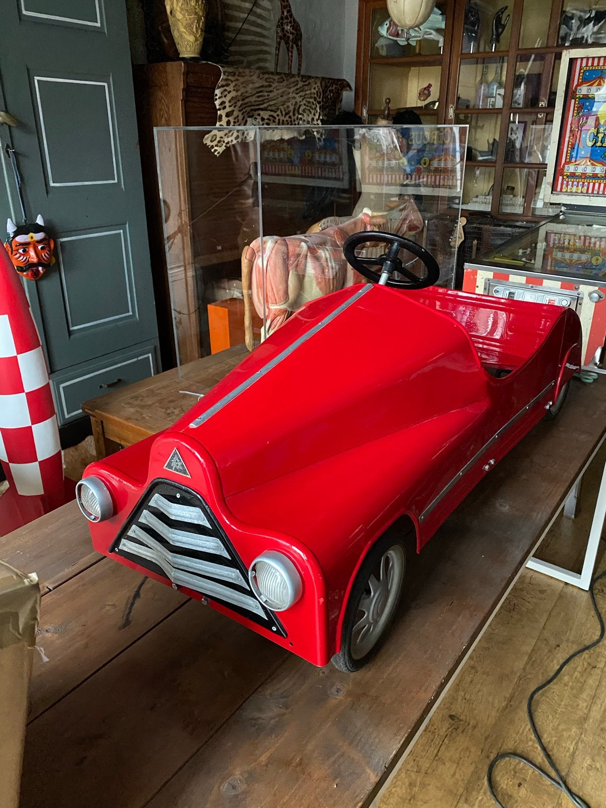 Vintage Metalen Trapauto Rood - Blikvanger & Decoratie, Ophalen, Gebruikt, Trapvoertuig