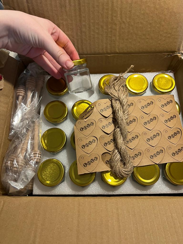 Kleine honingpotjes met lepeltjes en labels, Overige thema's, Nieuw, Ophalen of Verzenden, Herbruikbaar
