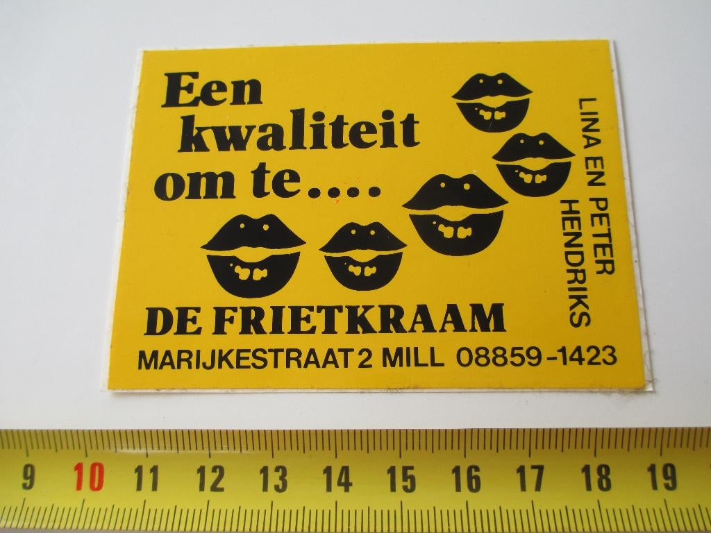 sticker Mill DE FRIETKRAAM Lina en Pieter Hendriks Marijkest, Verzamelen, Ophalen, Zo goed als nieuw