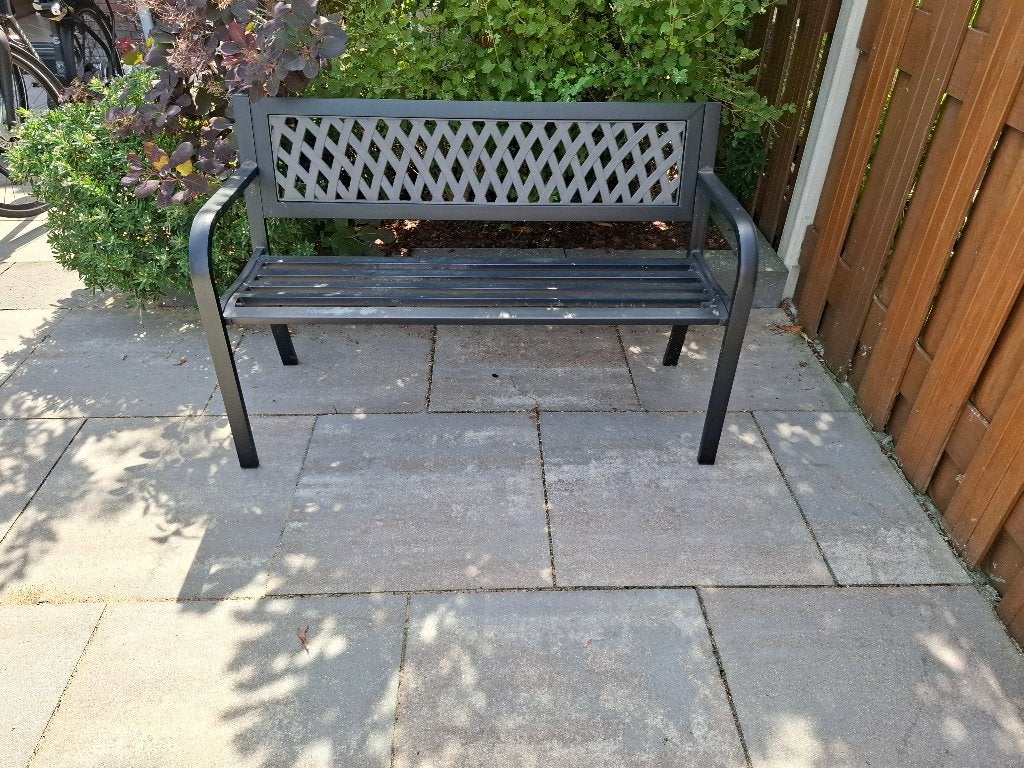 Zwart tuinbank - metaal - RVS - kunststof, Tuin en Terras, Ophalen of Verzenden, Zo goed als nieuw, Metaal