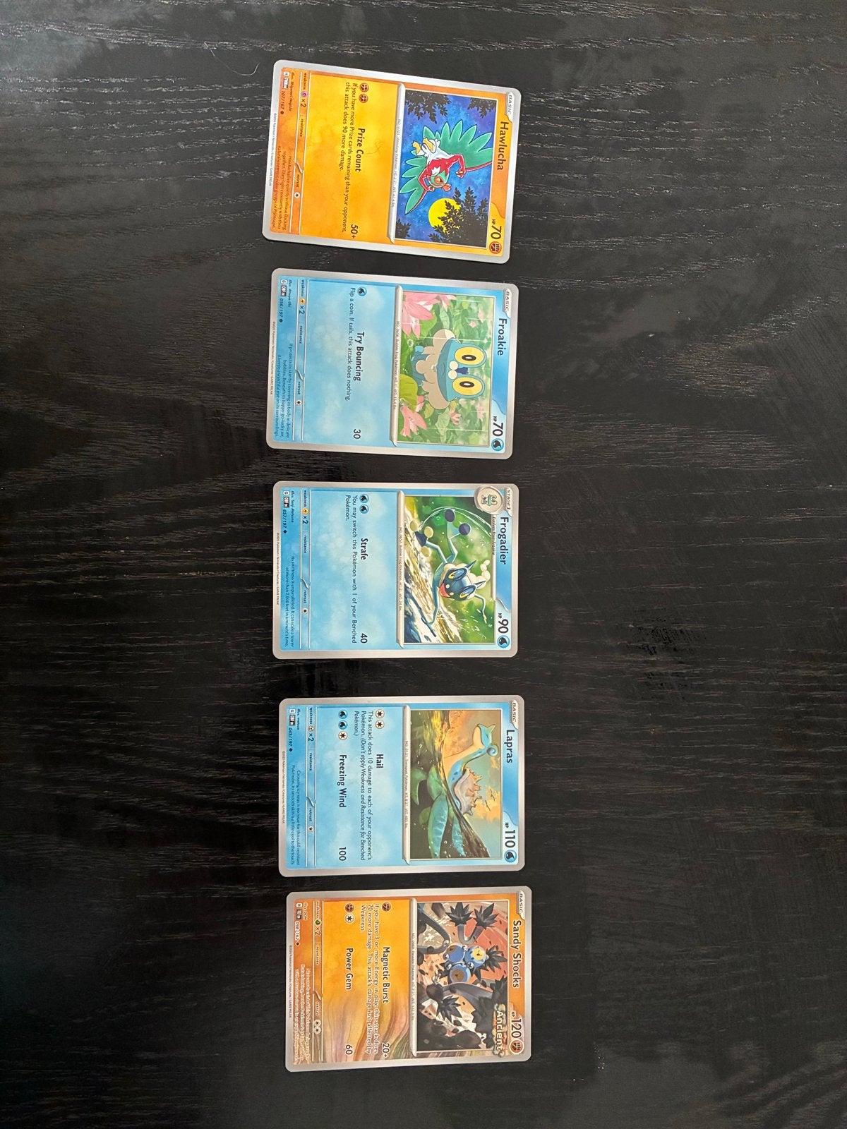 Pokémon - Sandy Shocks, Froakie, Frogadier, Lapras, Hawlucha, Ophalen of Verzenden, Zo goed als nieuw, Meerdere kaarten