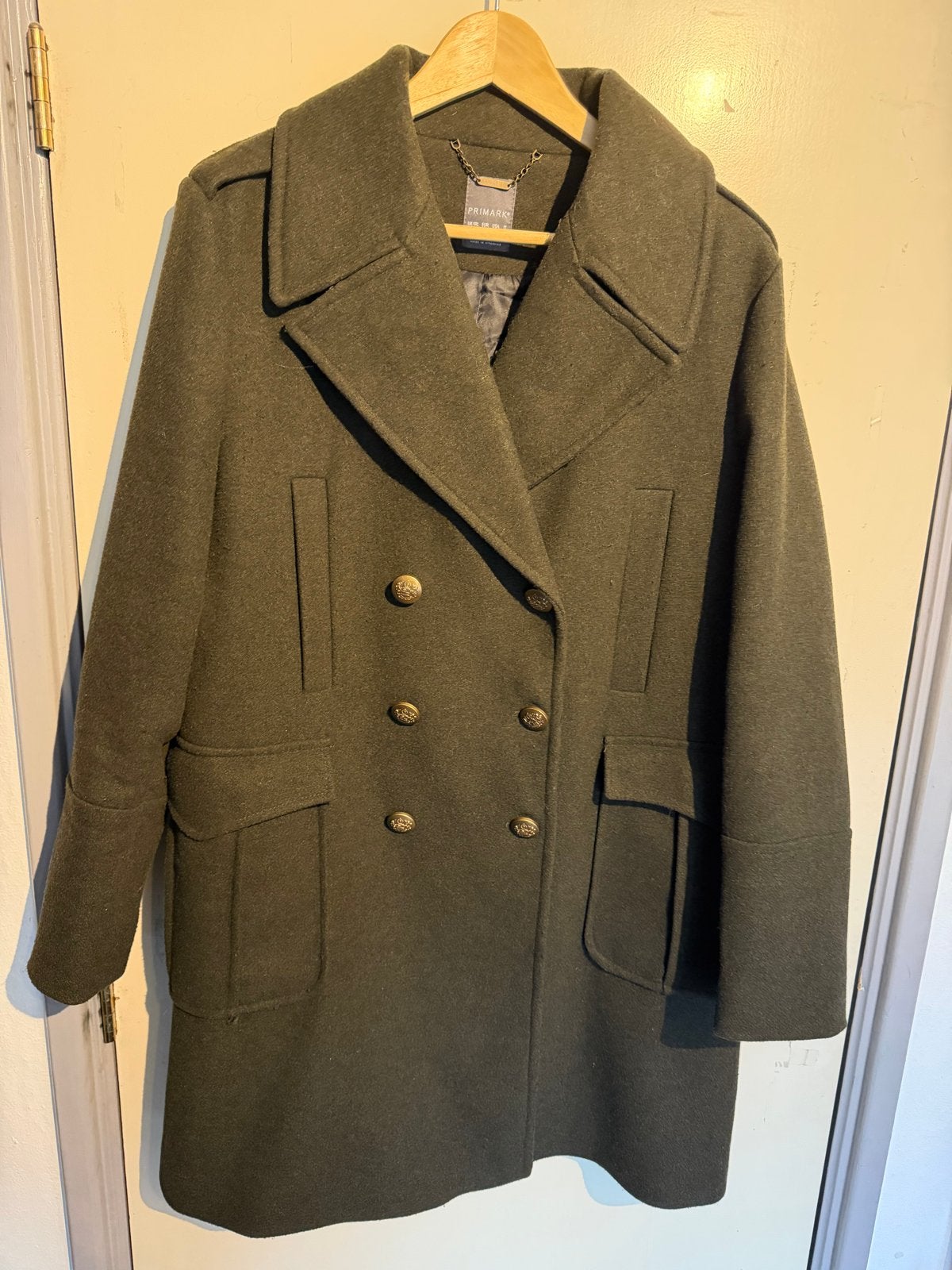 Primark Groene Wollen Jas - Maat 44 (L), Kleding | Dames, Verzenden, Zo goed als nieuw, Maat 42/44 (L), Groen