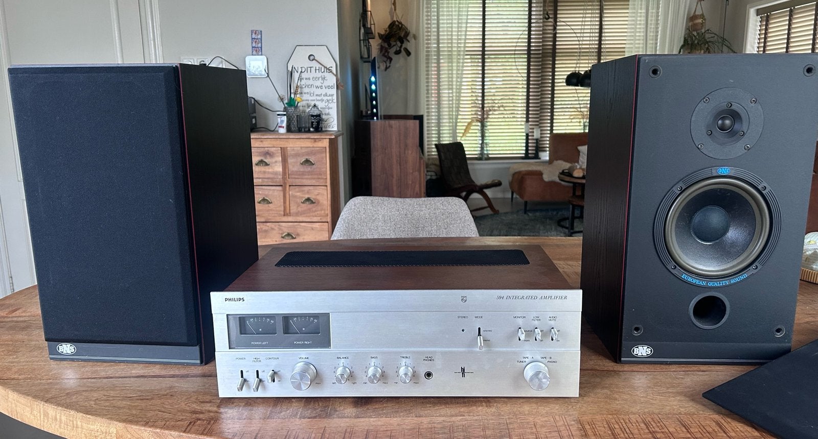 Philips 594 vintage versterker houten behuizing BNS E24, Ophalen of Verzenden, Minder dan 60 watt, Overige merken