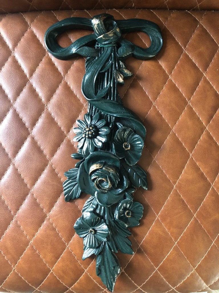 Donkergroene wanddecoratie BLOEMEN, Groen, Gebruikt, 18 cm, Wandhanger