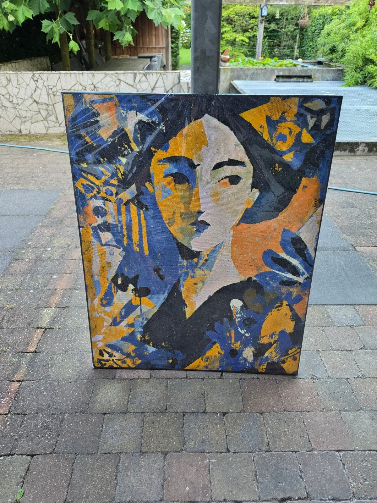 Modern portret schilderij, gesigneerd Michael Mey, Ophalen, Acrylverf, Handgeschilderd, Portret