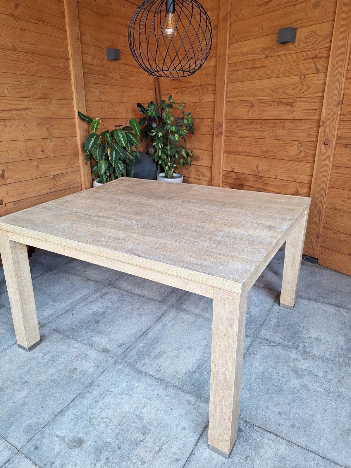 Vierkante Lamulux tafel 130x130 cm, Huis en Inrichting, Gebruikt, Vierkant, Ophalen of Verzenden, Overige houtsoorten