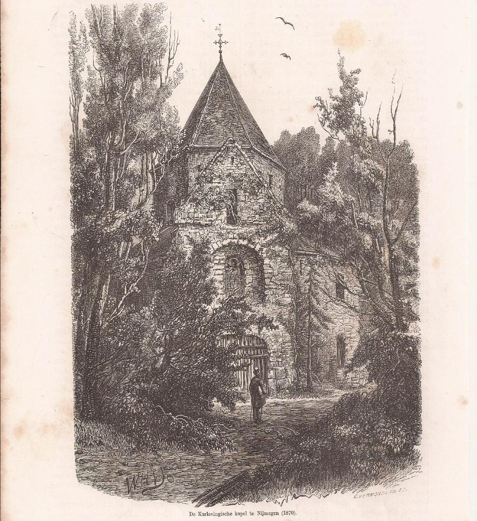 De Karlovingische kapel te Nijmegen (1870) Houtgravure