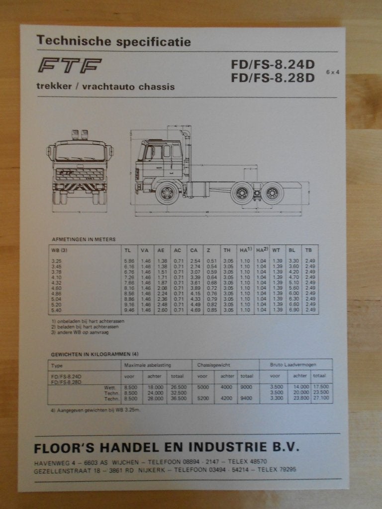 FTF 6x4 ca 1985 Technische Specificatie Brochure V8, FTF, Ophalen of Verzenden, Zo goed als nieuw, Overige merken