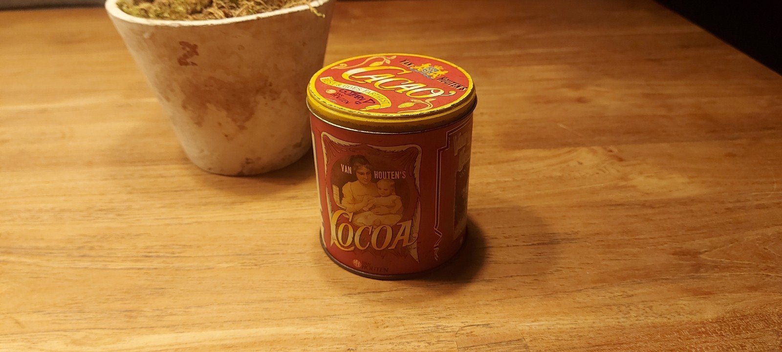 Nostalgisch blikje van houten cacao, Ophalen of Verzenden, Gebruikt, Overige, Overige merken