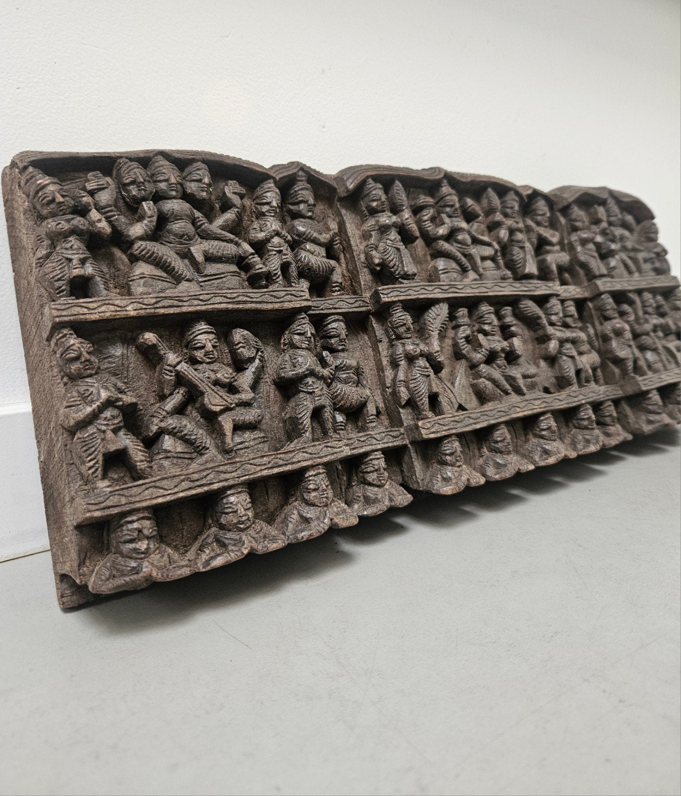 Antiek Indiaas Tempelfries Handgesneden Hout, Ophalen of Verzenden