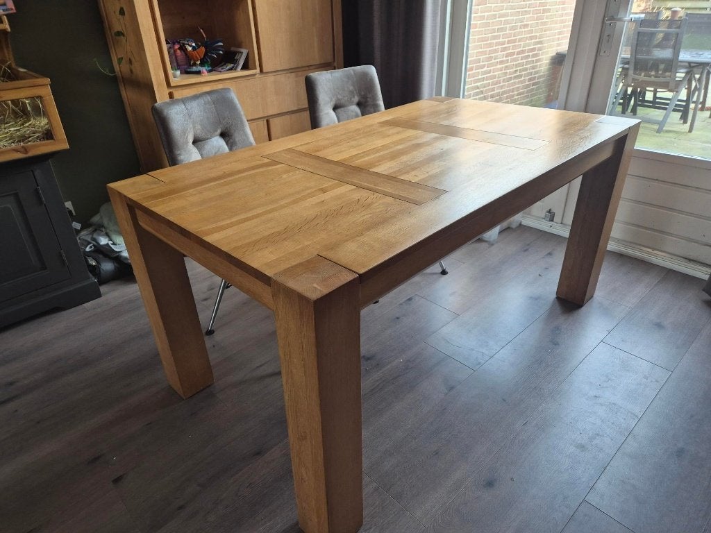 Eiken eettafel massief - tafel 160x90cm, Ophalen, Gebruikt, Eikenhout, 50 tot 100 cm