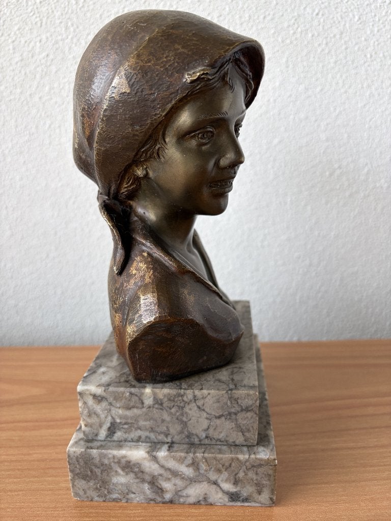 Bronzen zeer oude buste - Giovanni De Martino, Ophalen of Verzenden, Brons, 20 - 50 cm, Beeld