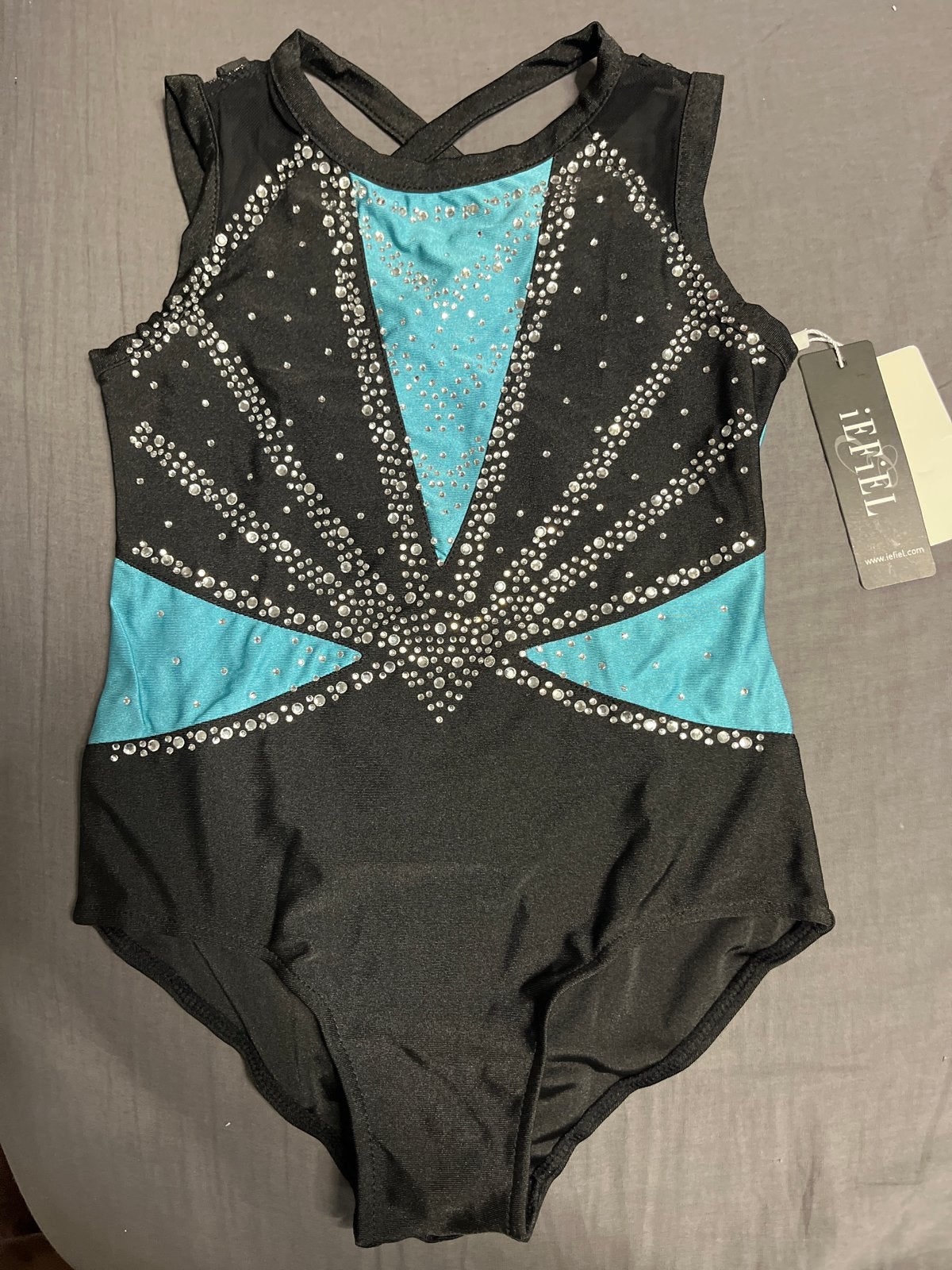 Nieuw  Turnpakje Zwart/Turquoise met Strass, Zwart, Overige typen, Nieuw, Ophalen of Verzenden