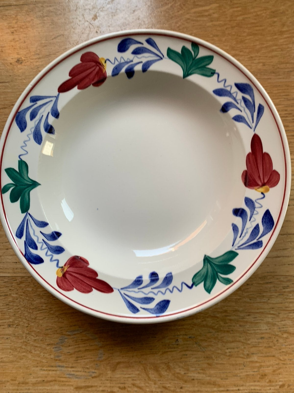 4 pasta/soep borden met het boerenbont motief, Ophalen of Verzenden, Zo goed als nieuw, Aardewerk, Bord(en)
