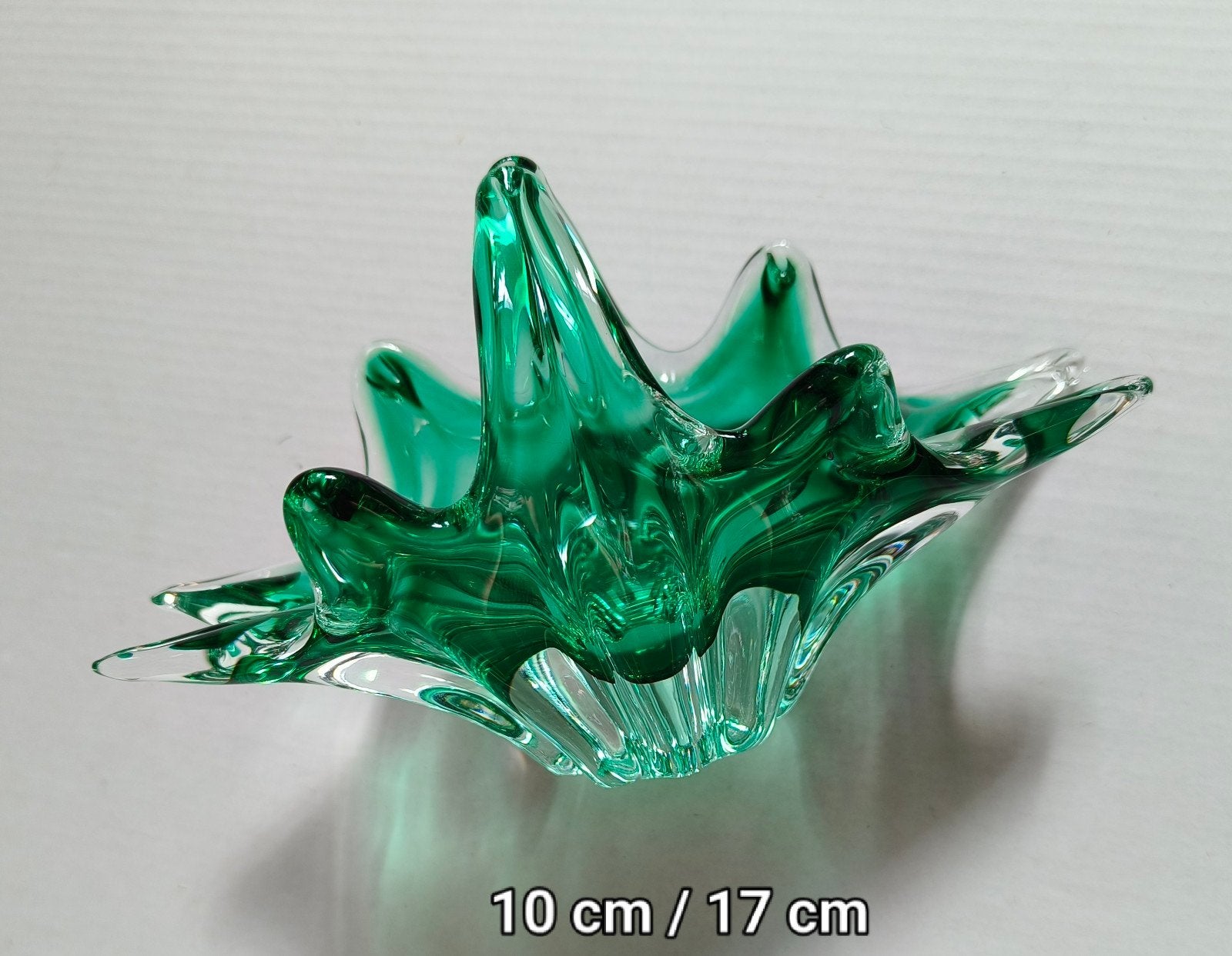 Groene glazen schaal / mand / asbak - Murano stijl, Ophalen of Verzenden