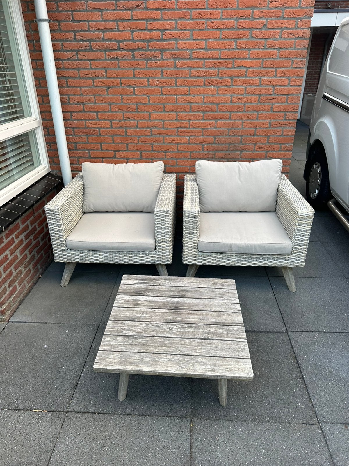 Rotan tuinsetje met tafeltje - bezorgen mogelijk, Ophalen, Zo goed als nieuw, 2 zitplaatsen